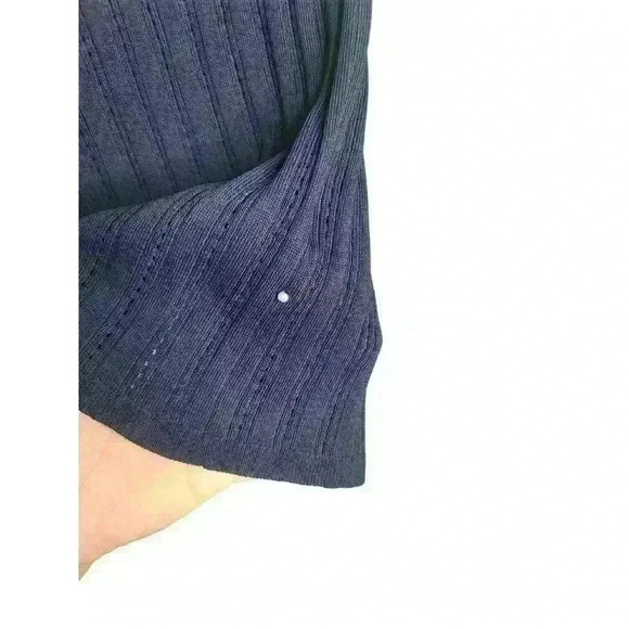 Pearl by LELA ROSE Short Sleeve Pointelle Knit Top Perforated Blue Size M - Picture 5 of 8